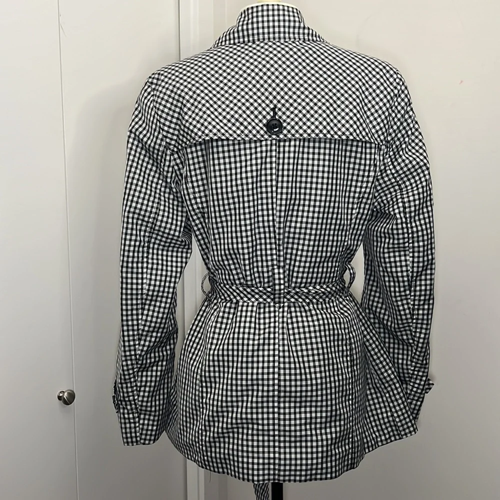 Checkered A-Line Mini Trench Coat or Mini Dress with tie sinch and 4 buttons - Picture 4 of 5